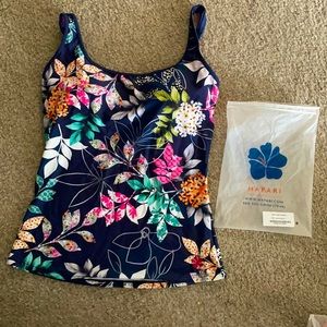 Hapari Jardin Sport Tankini Top Tropical Floral Navy Blue L